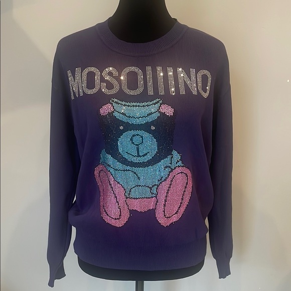Sweaters - Navy blue sparkly rhinestone studded  Bear Sweater small moschino vibes